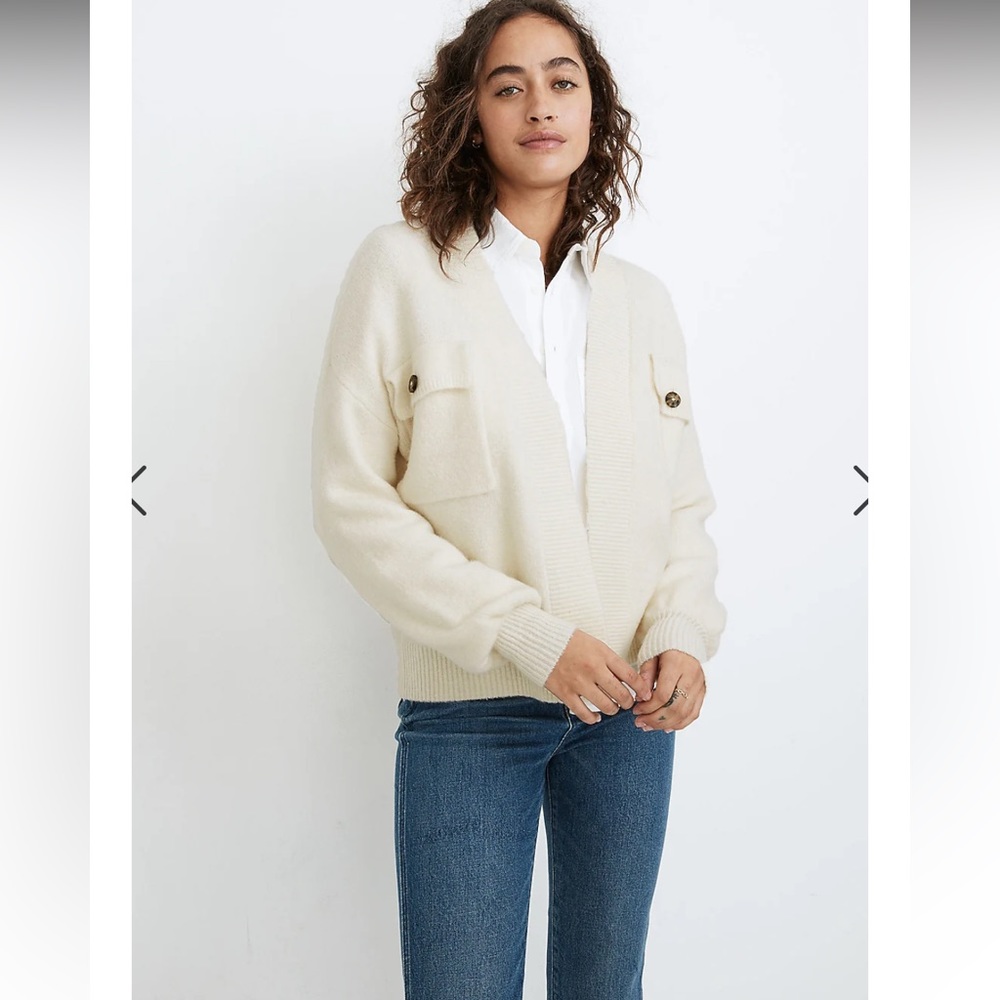 NWT Madewell cargo pocket cardigan. White. Extra small